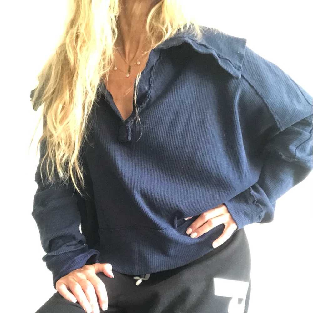 Navy Oversized Free People Top L